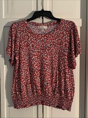 MICHAEL Michael Kors Multi-colored Floral Print Short Sleeve Blouse EUC
